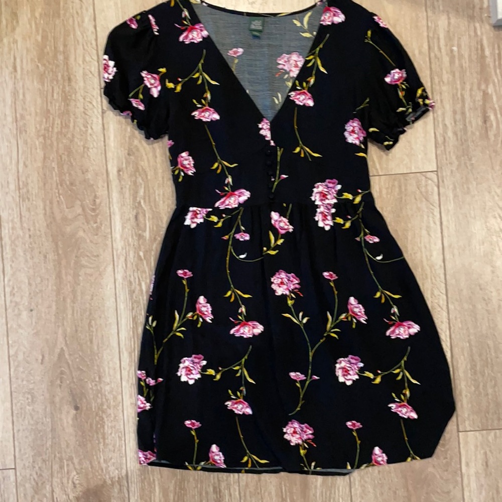 V neck fit and flair dress with cinched waist